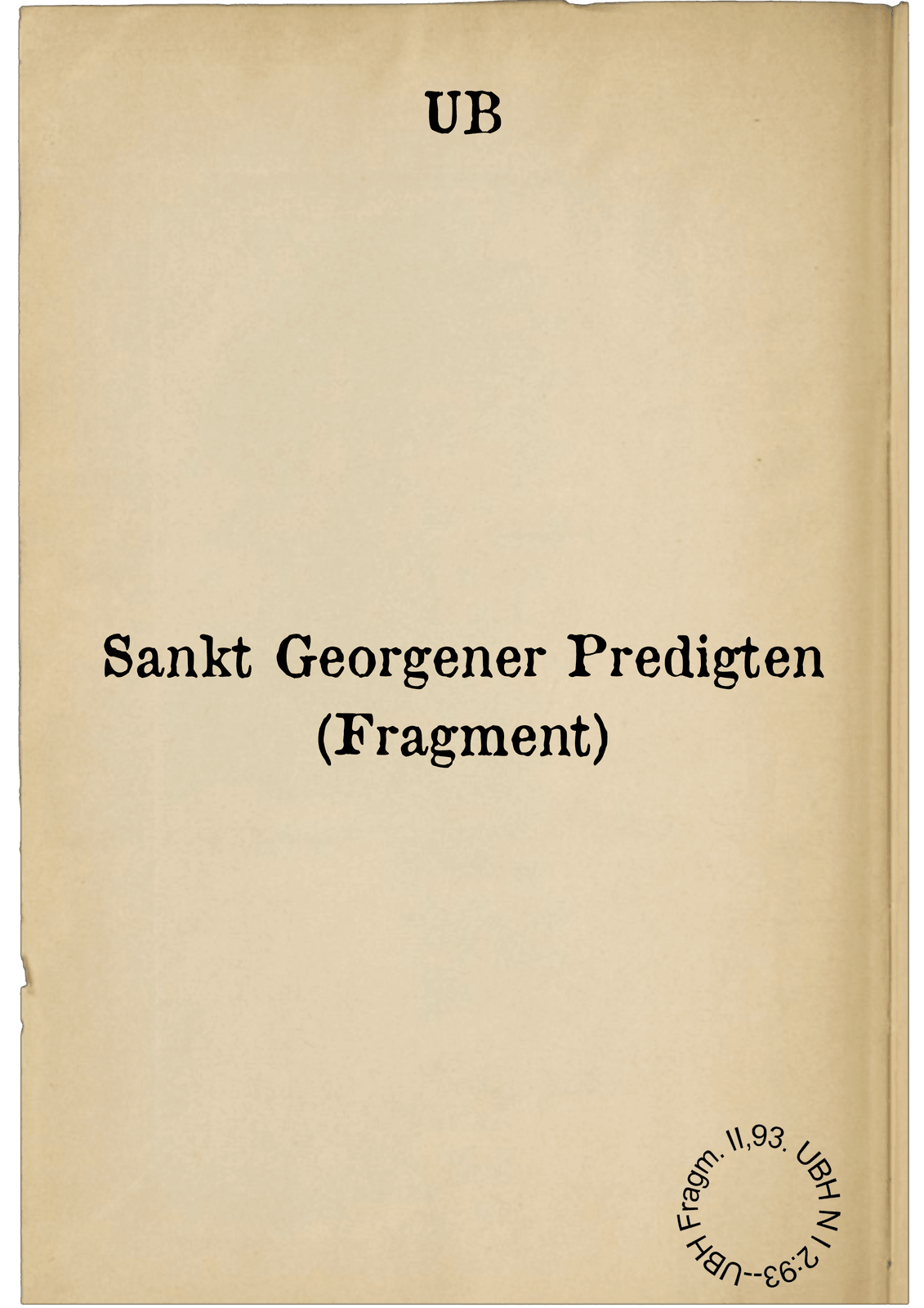 Sankt Georgener Predigten (Fragment)