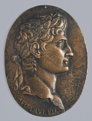Bronzeplakette mit Bildnis des Augustus