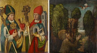 Die hl. Augustinus und Wolfgang (Innenseite); Die himmlische Speisung des hl. Einsiedlers Onuphrius (Aussenseite)