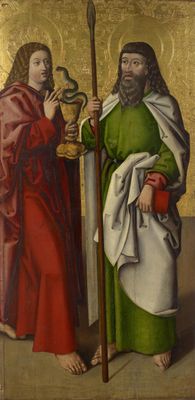 Apostel Johannes und Matthäus (Innenseite); Lactatio des Hl. Bernhard von Clairvaux (Aussenseite)