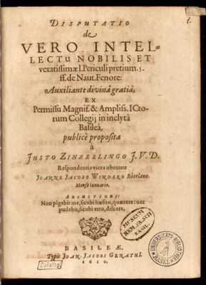 Disputatio de vero intellectu nobilis et vexatissimae l. periculi pretium. 5.ff. de Naut. Fenore