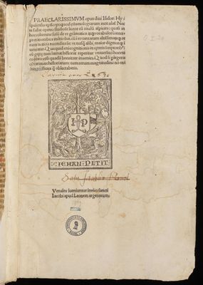 Isidorus Hispalensis, Etymologiae (Druck) mit Bruchstücken aus Vincentius Bellovacensis, Speculum historiale (Fragment)