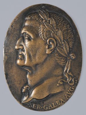Bronzeplakette mit Bildnis des Galba