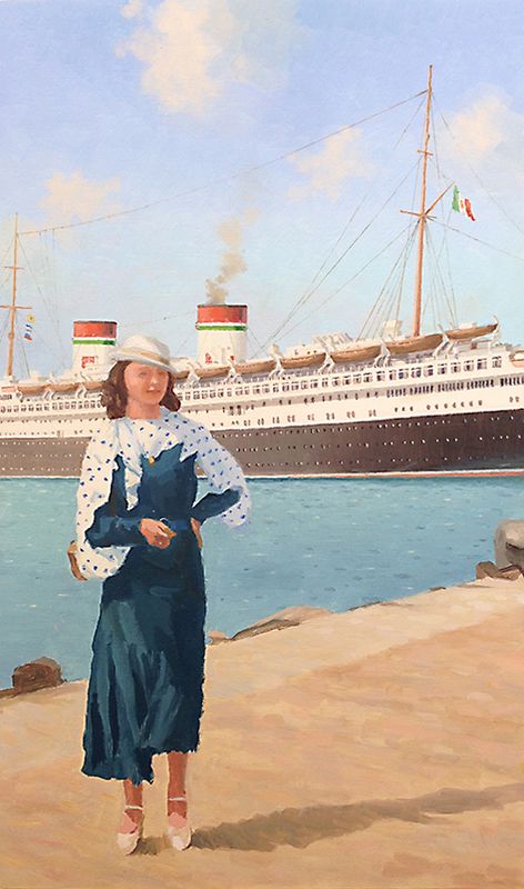 The Italian ocean liner S.S. REX in Genoa. / Oil on panel 20 x 30 cm