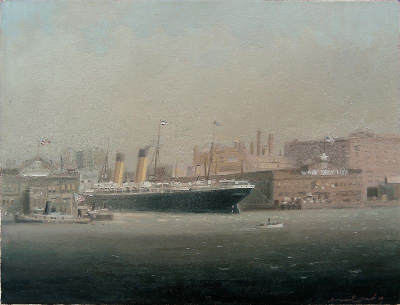 RMS OCEANIC / At her Pier 48 in New York / Oil on canvas 30 x 40 cm *