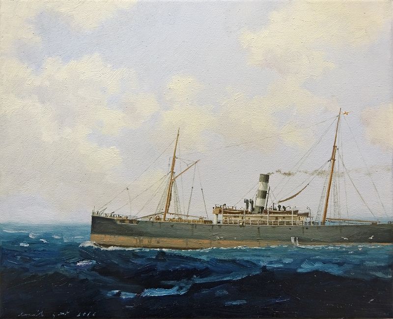 JOHN BACON - Freighter / Oil on canvas 18 x 24 cm
