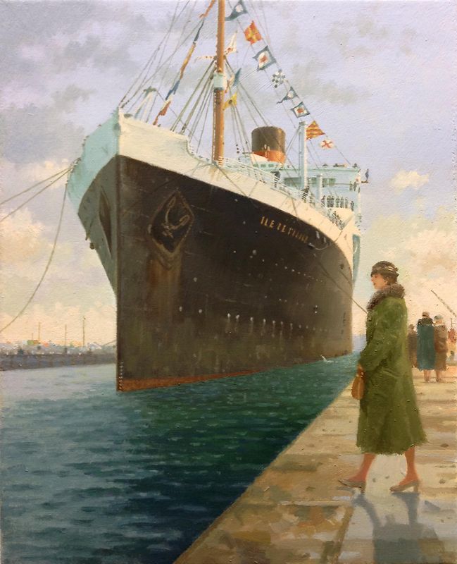 S.S. ILE DE FRANCE am Pier / Oel auf Leinwand 24 x 30 cm  / 2018 *