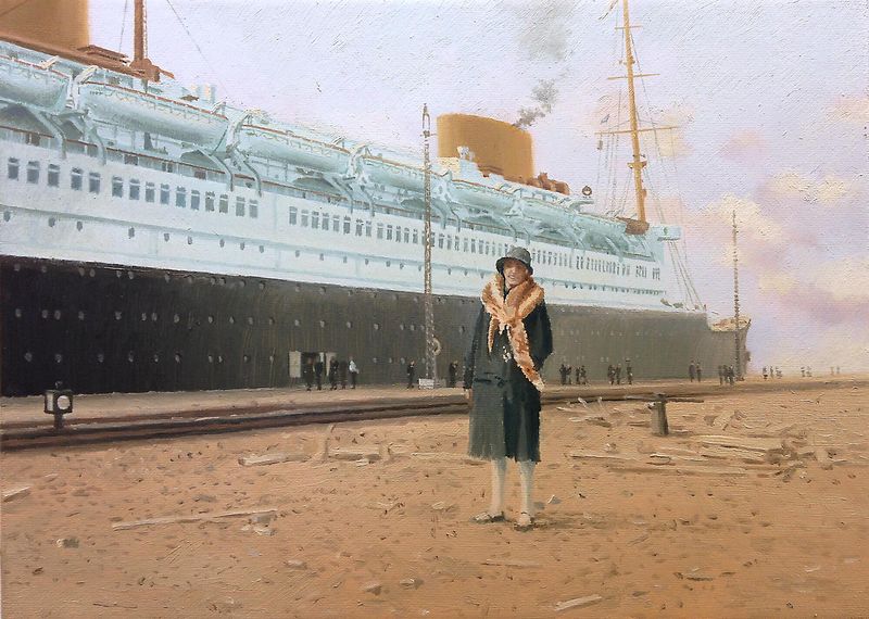 Foxy Lady - The S.S. EUROPA at their Columbusquay in the 30's. / Oil on canvas 40 x 30 cm