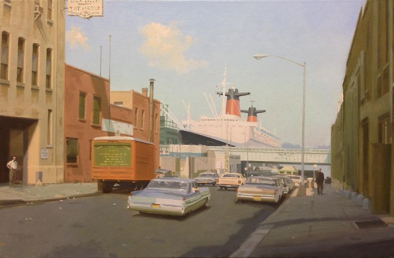 The french liner S.S.: FRANCE at her pier 88 in New York early 70's. Oil on canvas 50 x 33 cm *