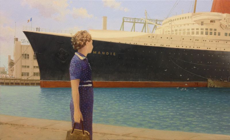 S.S. NORMANDIE in New York 1939 / Oel auf Leinwand 31.5 x 50 cm / 2018