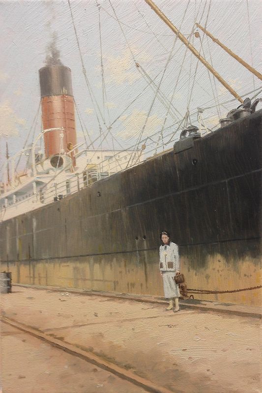 CHANEL - Unknown freighter in France harbour / Oil on canvas 20 x 30 cm