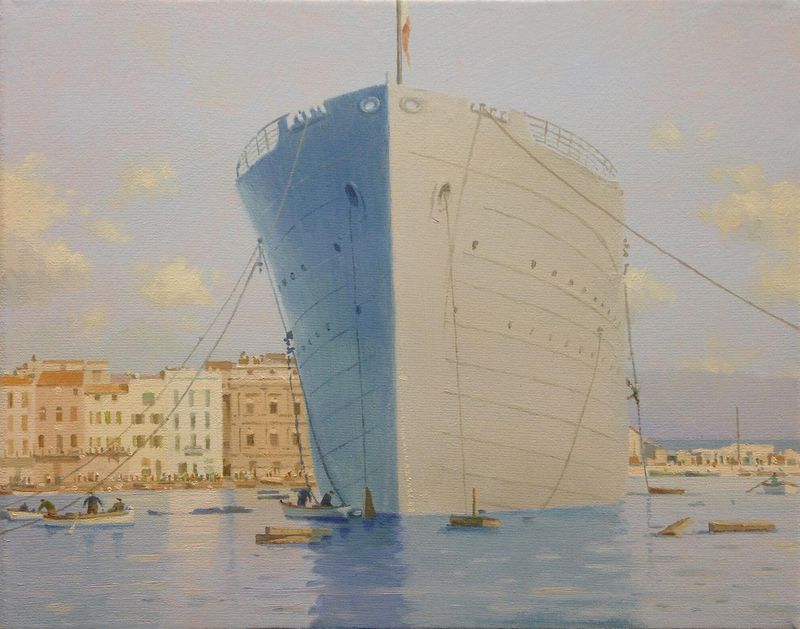 La Ciotat - PRESIDENT D'HOUMER at her Launch. Messageries Maritime 22. Januar 1933 / Oil on canvas 30 x 24 cm