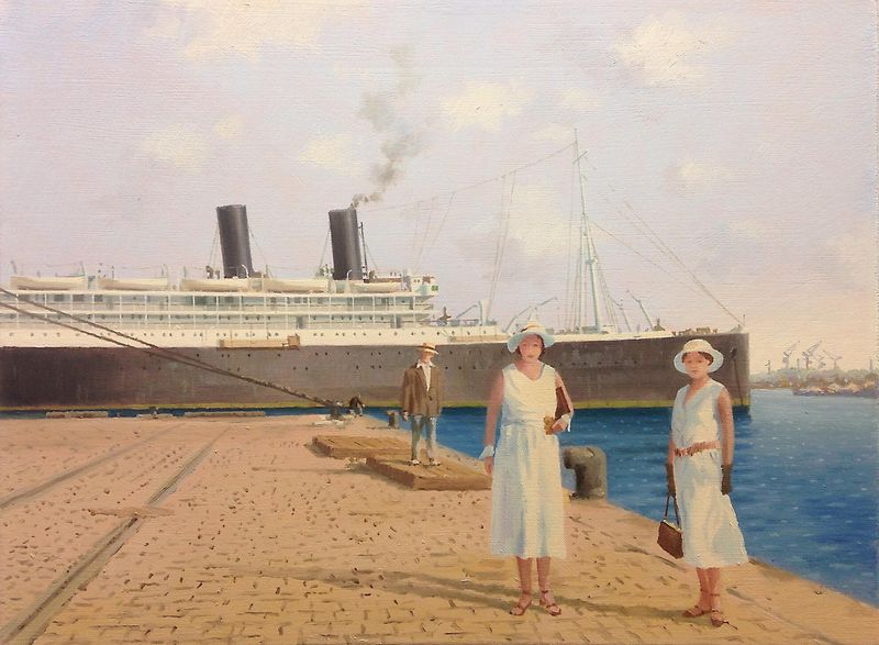 Summer 1932 in Marseille. The PORTHOS from the MESSAGERIES MARITIME / Oil on canvas 30 x 40