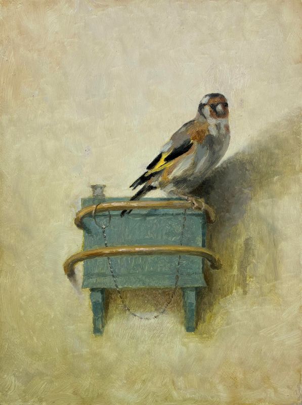Der Distelfink (Kopie nach Carel Fabritius 1654) Oel auf Holz 18x24cm / 2025 *
