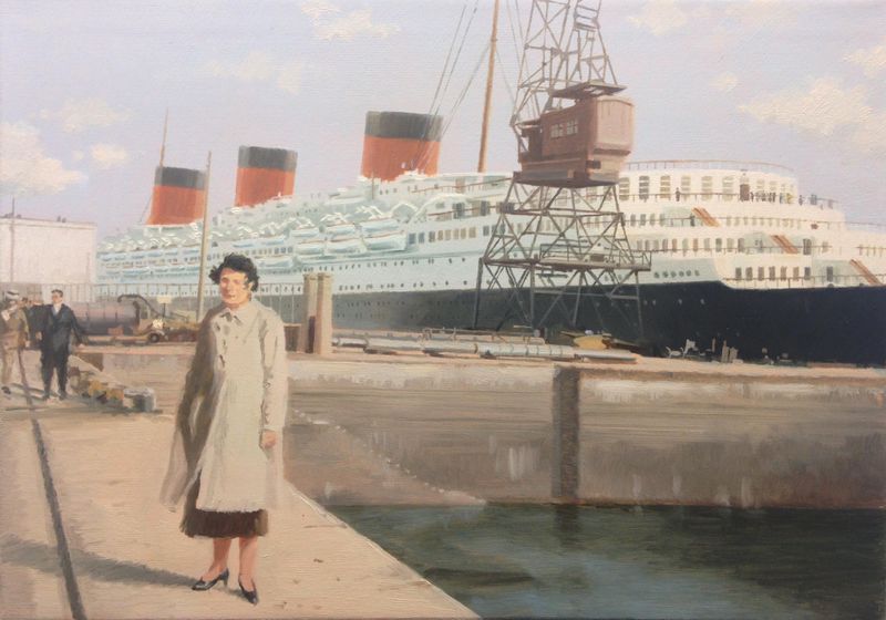 S.S. NORMANDIE at the wharf / Oil on canvas 40 x 30 cm