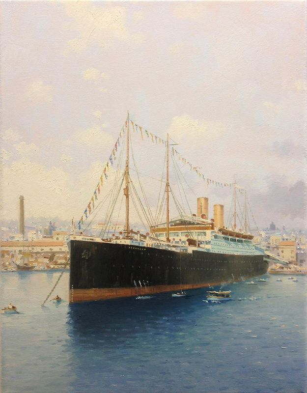 HAPAG Steamer CLEVELAND in Napoli 1909 at her Worldcruise / Oil on canvas 28 x 36 cm / 2017