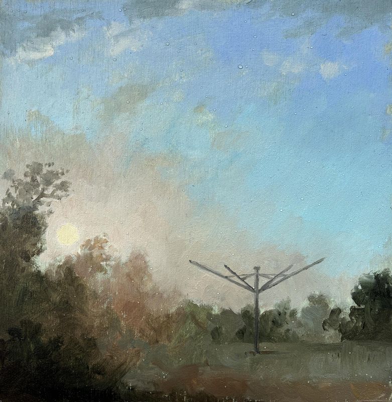Stewi im Sonnenuntergang / Oel auf Holz 15x15cm / 2025 *