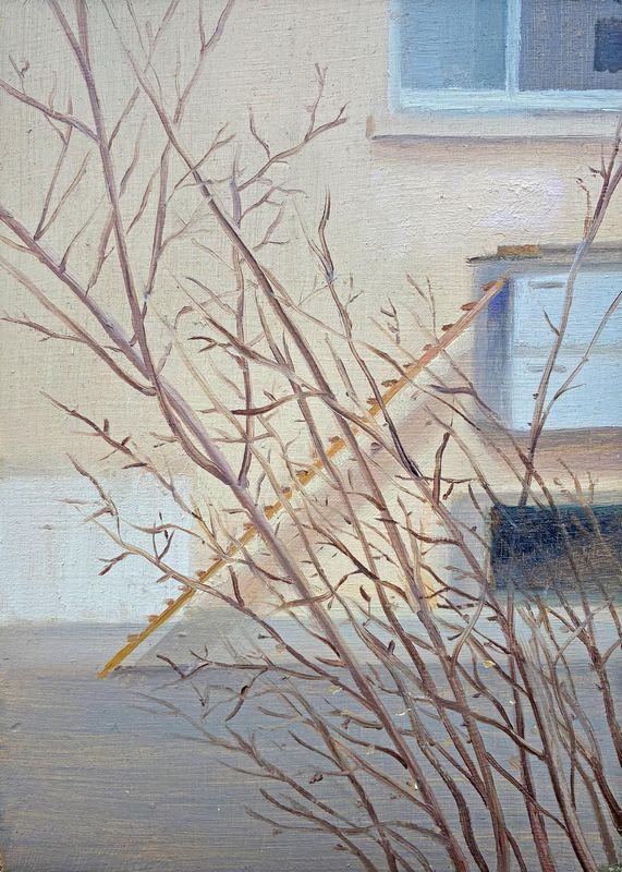 Katzenleiter / Oel auf Holz 10.5x14.5cm