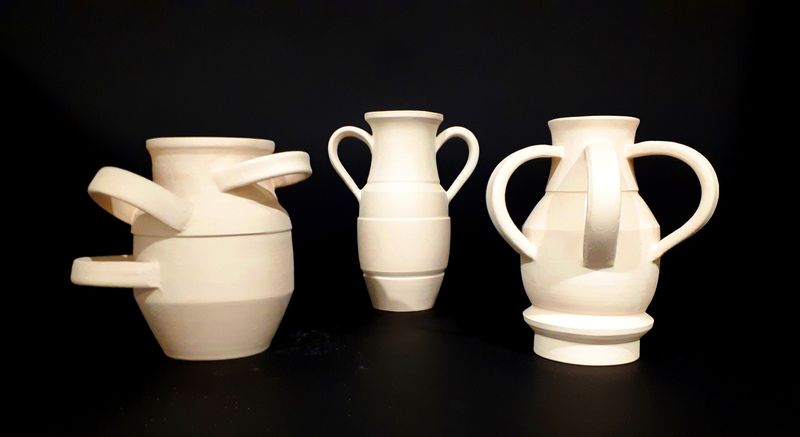 Contemporain Re-Interpretation of Ancient Amphores, first series | Stoneware | left: 12 (w) x 16cm (h) | middle: 11 (w) x 19cm (h) | right: 11 (w) x 17cm (h)