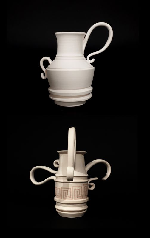 Contemporain Re-Interpretation of Ancient Amphores IV + V | Porcelain, Stoneware, Engobe | up, porcelain: 22 (w) x 23cm (h) | down, stoneware:  35 (w) x 22cm (h)