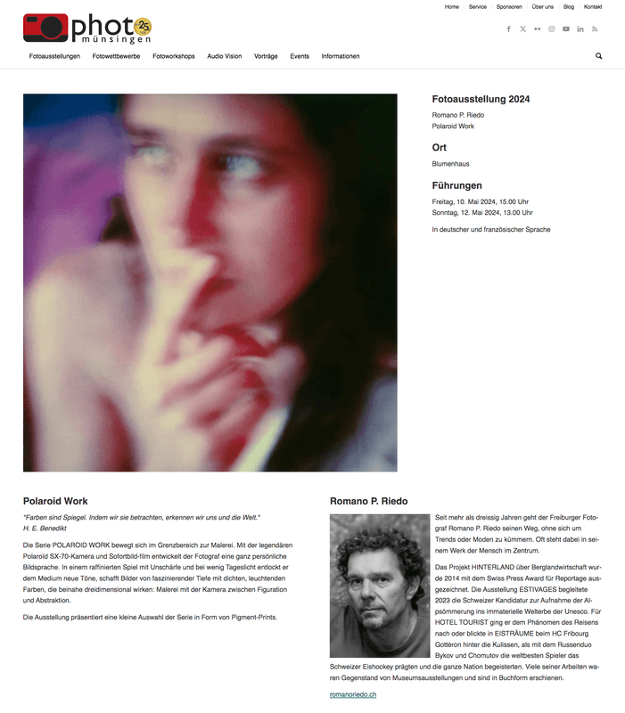 POLAROID WORK | EINZELAUSSTELLUNG Homepage Photo Münsingen 2024https://photomuensingen.ch/phm2024/fotoausstellungen/romano-riedo/