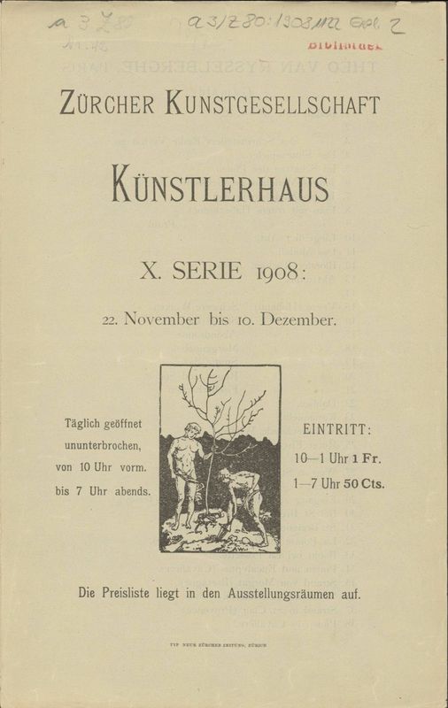 1908, Zürcher Kunstgesellschaft : Künstlerhaus : X. Serie 1908, Künstlerhaus Zürich