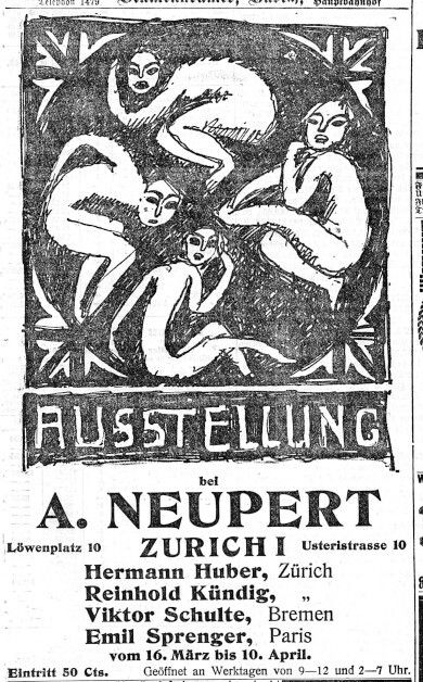 1911, Moderne Gemälde-Ausstellung, Hermann Huber, Reinhold Kündig, Viktor Schulte, Emil Sprenger, A. Neupert