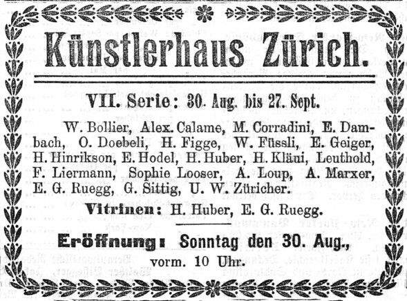 1908, Zürcher Kunstgesellschaft : Künstlerhaus : VII. Serie 1908 : vom 30. August bis 27. September