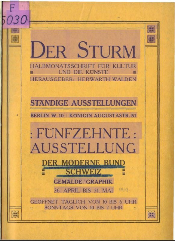 1913, Der Moderne Bund. Der Sturm. Fünfzehnte Ausstellung