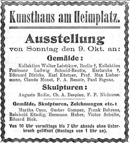 1910, Ausstellung Zürcher Kunstgesellschaft, Kunsthaus Zürich