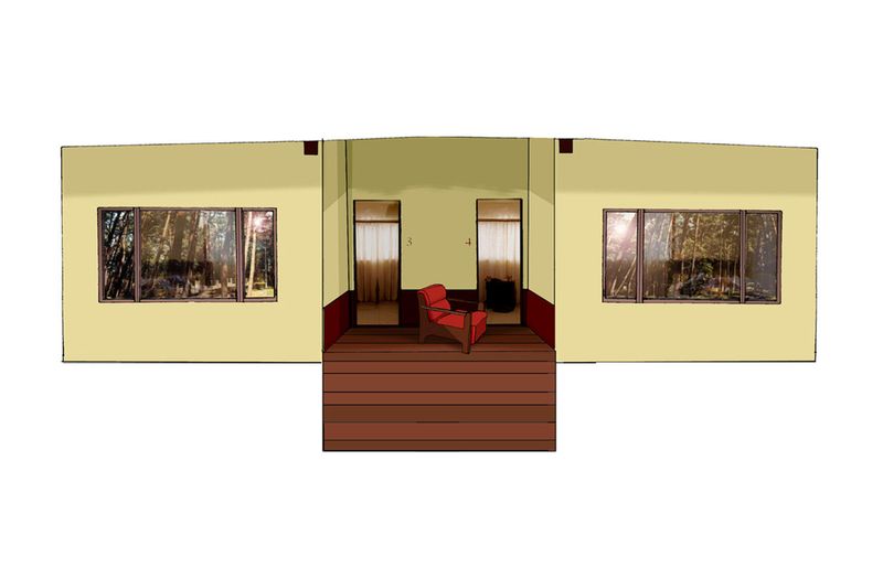 Die Modellhäuser habe ich mit Photoshop entworfen und dann aus Karton gebaut. In den Spiegelungen der Fenster und in den Einblicken in die Innenräume sind Fotografien aus meinem privaten Archiv zu sehen. Die Seiten der Häuser wurden mit den Photoshopentwürfen beklebt.