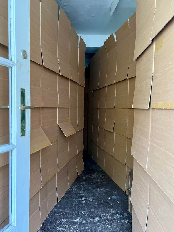 day six, WOMB, meditation on cardboard