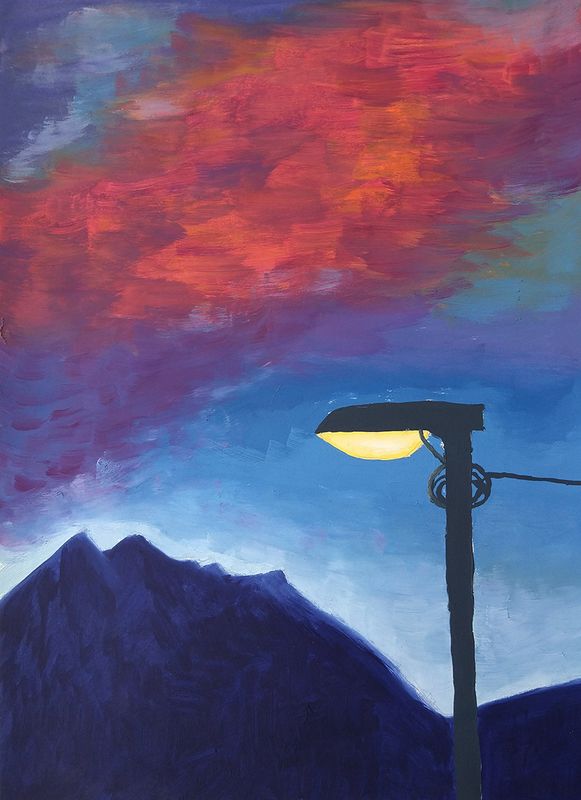 Pilatus und die Strassenlampe - 32 x 45 cm - Öl auf Papier