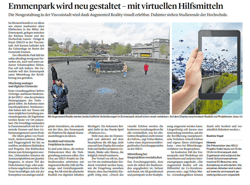 Gestaltung des Emmenparks mittels AR