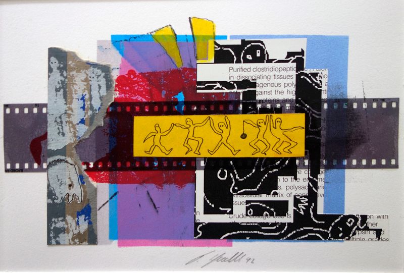 Der Tanz, Siebdruck, Collage auf Karton, 15 x 21 cm, 1992