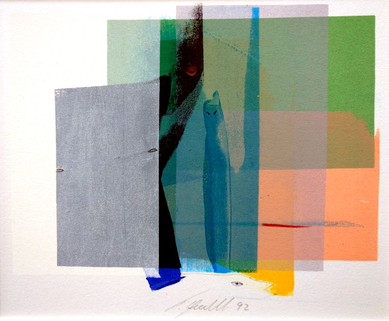 Zwei Figuren, Siebdruck, Collage auf Karton, 15 x 21 cm, 1992