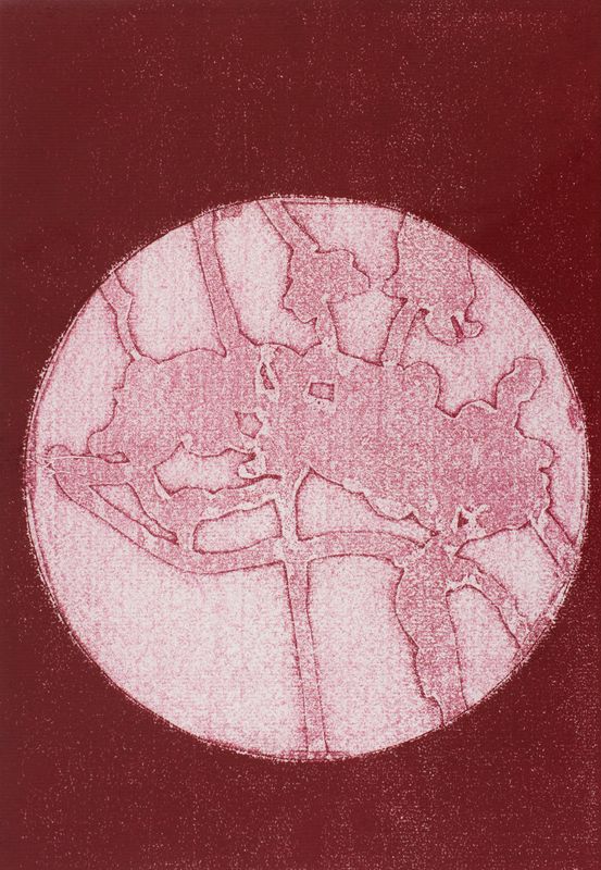 2018 Nr 24 [18/24] erste Gegenform (Monotypie) (©2019, ProLitteris, Zürich), 29 x 20.1 cm, Industriefarbe auf Japanpapier