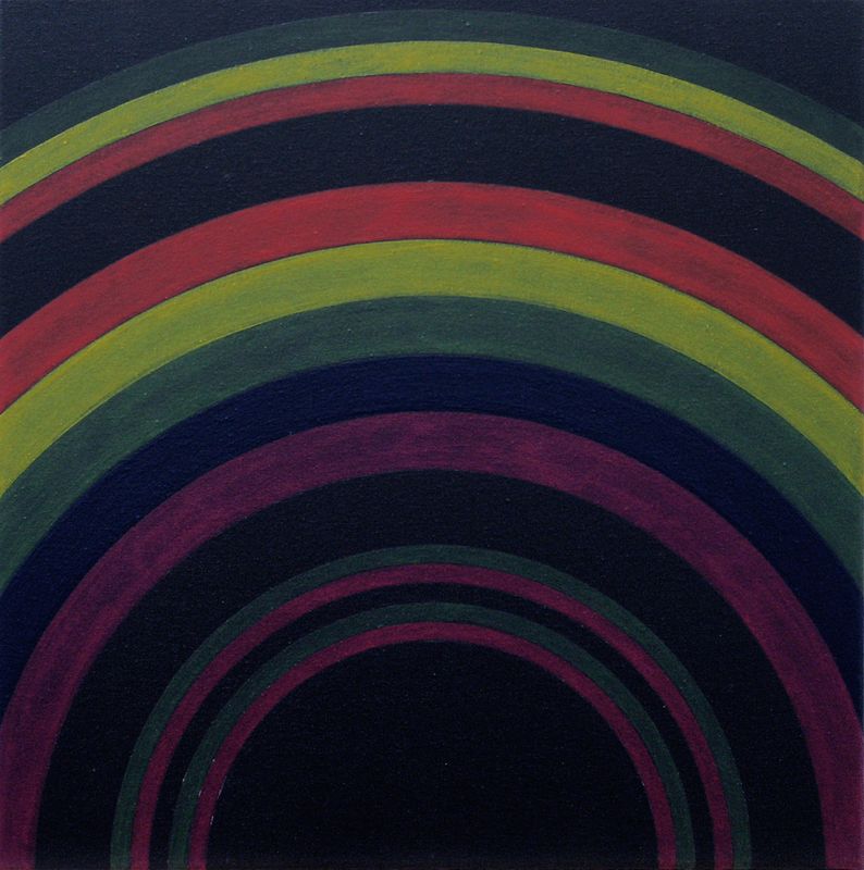 2003 Nr 8, Studie zu Regenbogenerscheinung über der Stadt Zürich, (©2014, ProLitteris, Zürich), Acryl auf Baumwolle, 46 x 46 cm