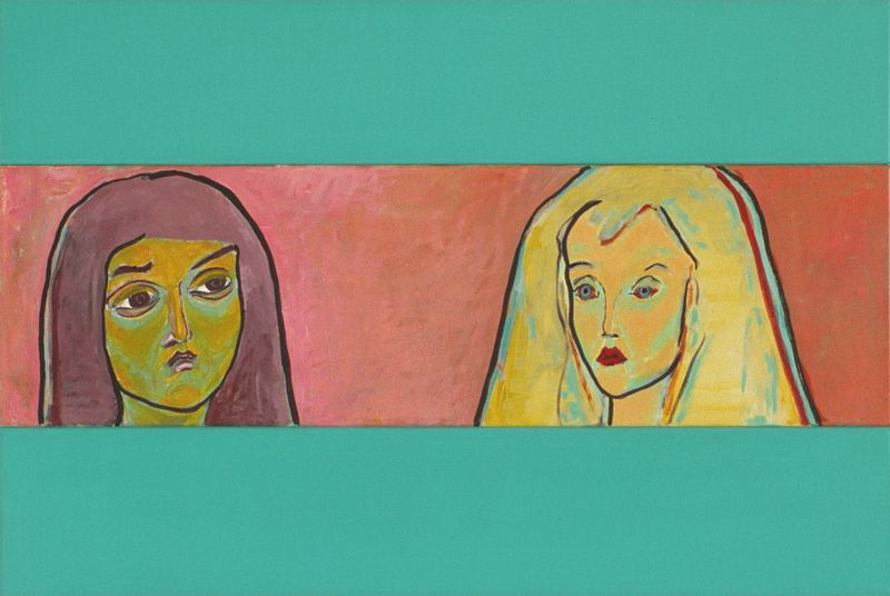 1992/96-99 Nr 9 &quot;Zwei Frauen&quot; (©2014, ProLitteris, Zürich), 46 x 70 cm (dreiteilig), Öl auf Baumwolle