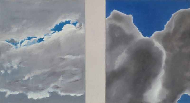 1998-99 Nr 27 &quot;Zwei Himmel&quot; (©2014, ProLitteris, Zürich), 72 x 134 cm (dreiteilig), Öl auf Baumwolle