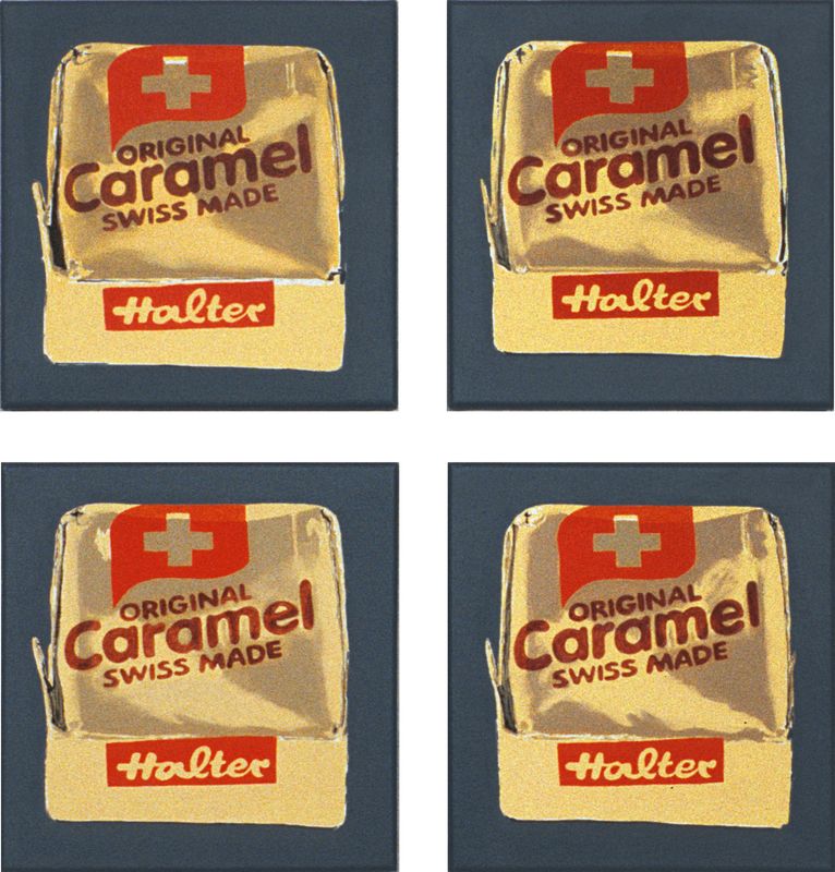 2000/01 Halter Caramel, (©2014, ProLitteris, Zürich), 50 x 48 cm, Öl auf Baumwolle, vierteilig