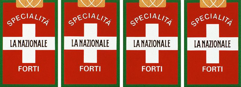 2000/01 La Nazionale, (©2014, ProLitteris, Zürich), 48 x 134 cm, Öl auf Baumwolle, vierteilig