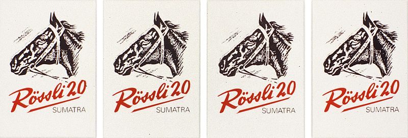 2000/01 Rössli 20 Sumatra, (©2014, ProLitteris, Zürich), 38 x 114 cm, Öl auf Baumwolle, vierteilig