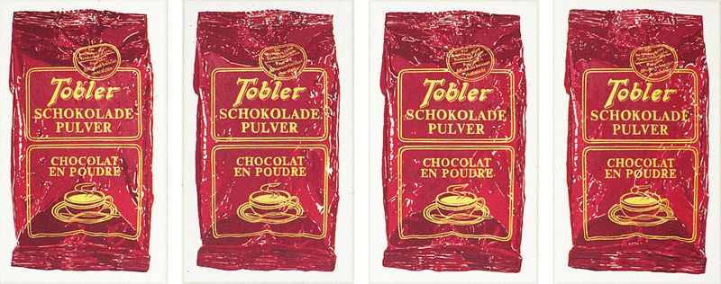 2000/01 Tobler Schokolade Pulver, Variante 2 (©2014, ProLitteris, Zürich), 32 x 82 cm, Öl auf Baumwolle, vierteilig (Privatbesitz)