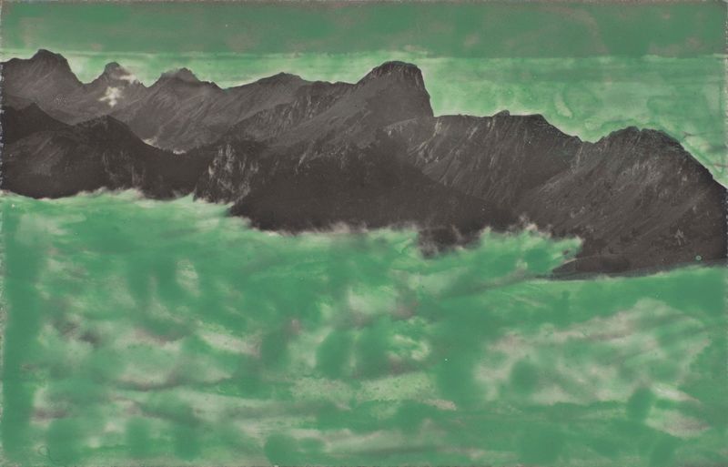 2015 Montage Nr 6 (©2016, ProLitteris, Zürich), 8.9 x 13.9 cm, Acryl auf Fotopostkarte