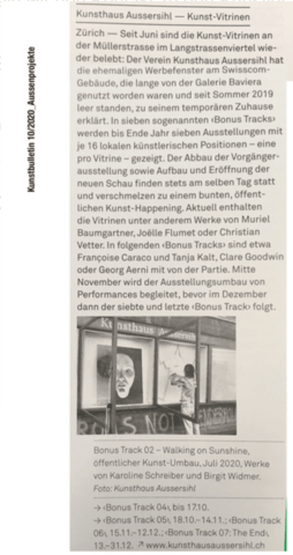 Bonus Track im Kunstbulletin 10/2020_Aussenprojekte