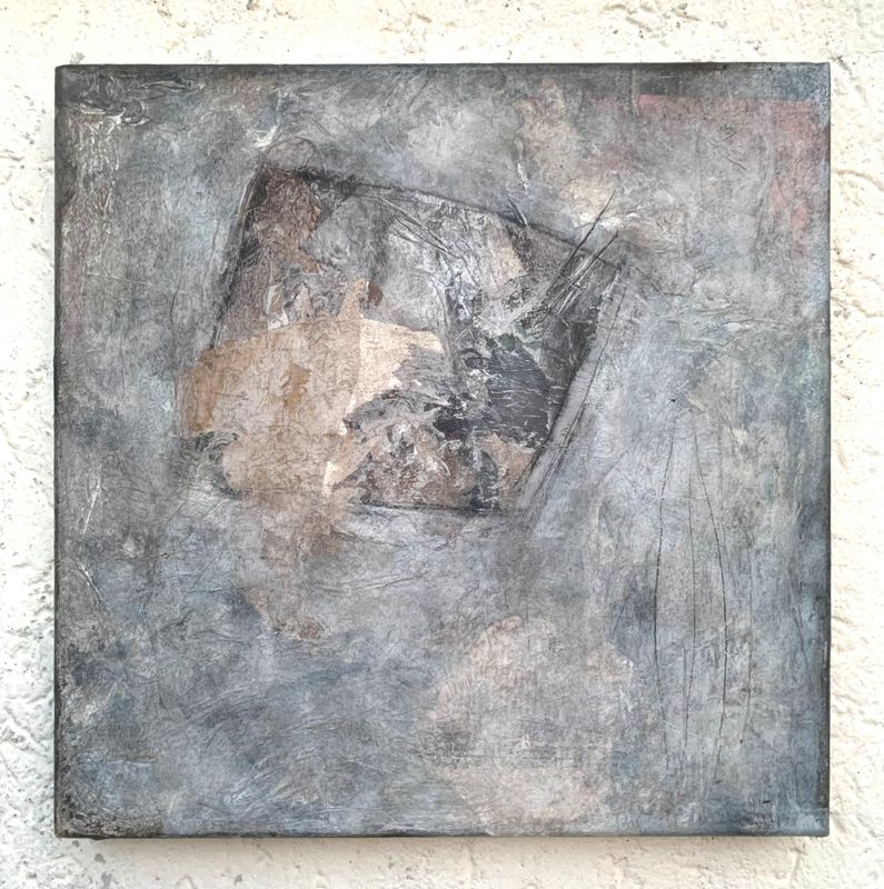 Acryl, Teer und Zellulose auf Leinwand