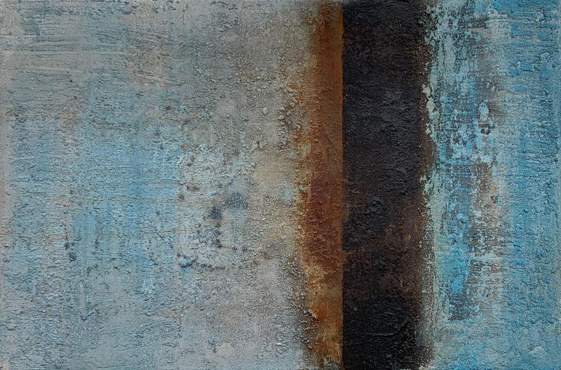 Acryl, Teer, Rost und Asche auf Leinwand