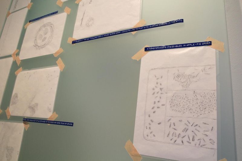 Installation view, Kotkan Valokuvakeskus. 'A HAMSTER keeps its edibles in apple-pie order inside its underground pantry.'