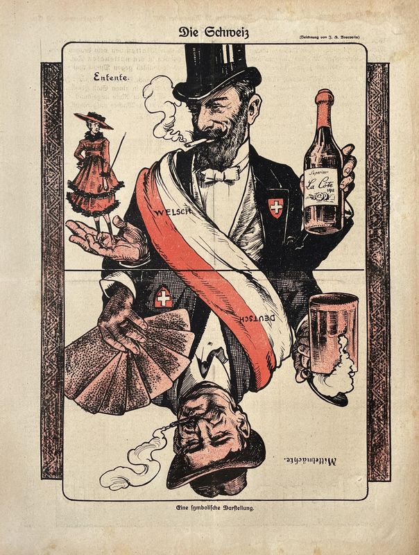 Zur befürchteten Spaltung der Schweiz im 1. Weltkrieg (1917, Nr. 45).